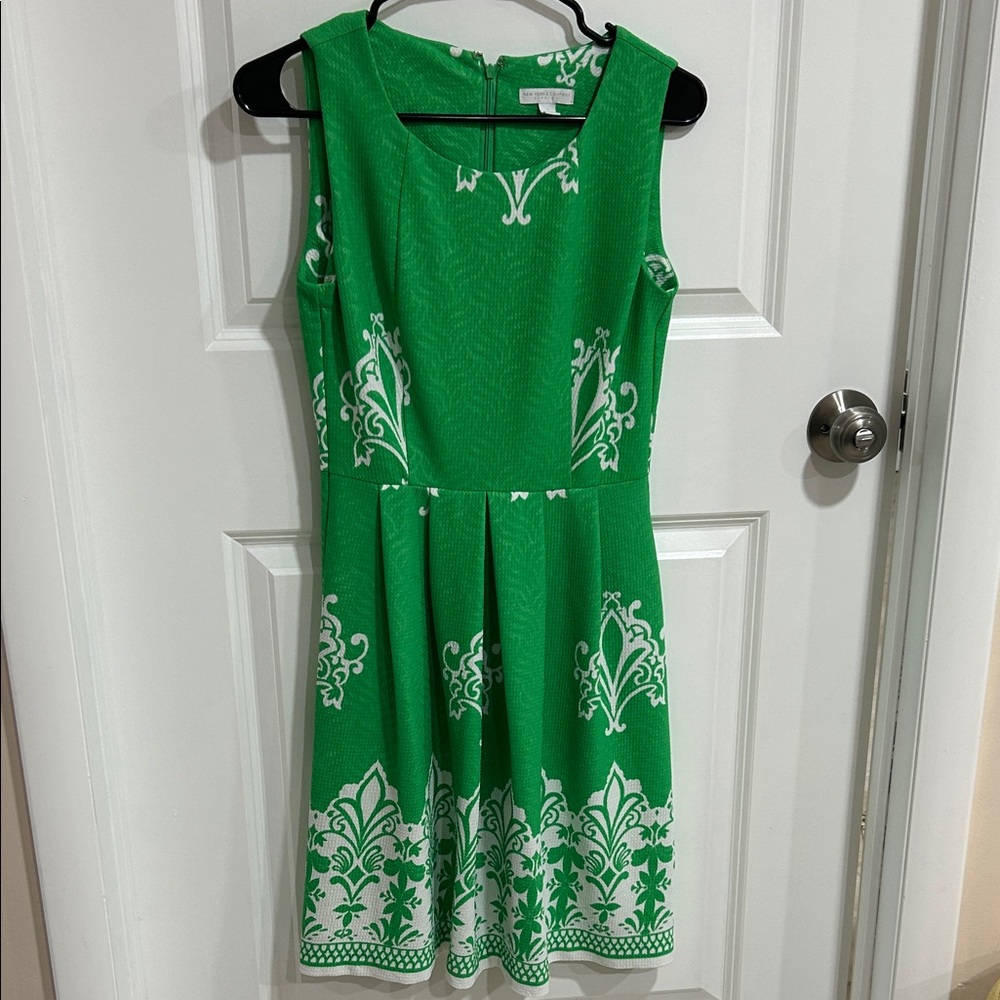 New York & Company Green Dress with White Ornate Border